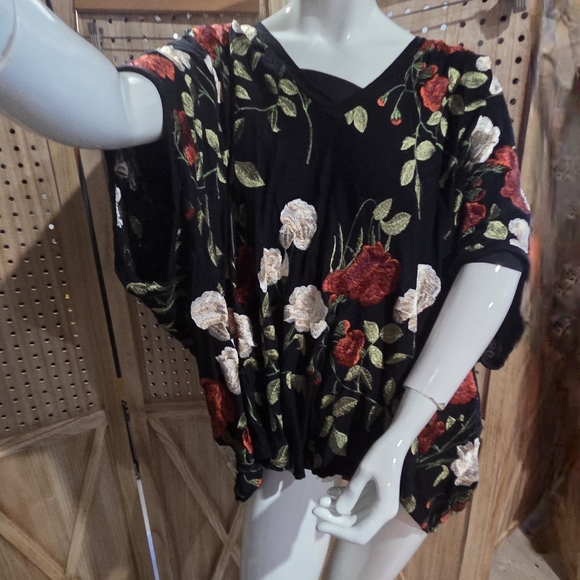 Anthropologie Tops - Floral Embroidered Black Top